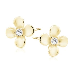 Cercei argint placati cu aur galben floare cu piatra DiAmanti Z2146EG_W-DIA (Argint 925‰ 0,8 g.)